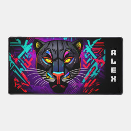 Zwarte panter op een graffiti-achtergrond met voor bureaumat