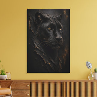 Zwarte Panter Sculpturale 3D Luxe Kunst Canvas Afdruk
