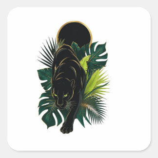 Zwarte Panter Tropische Jungle Kunst – Donkere Bot Vierkante Sticker