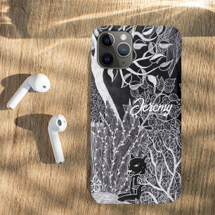 Zwarte panther in het oerwoud - potloodtekening iPhone 11 pro hoesje