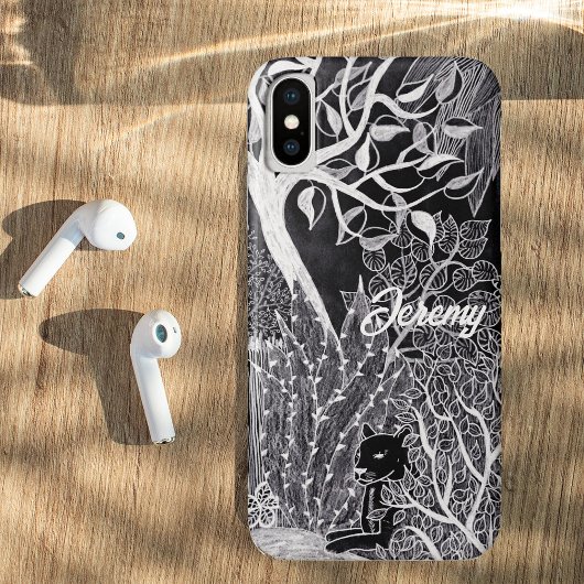 Zwarte panther in het oerwoud - potloodtekening Case-Mate iPhone case