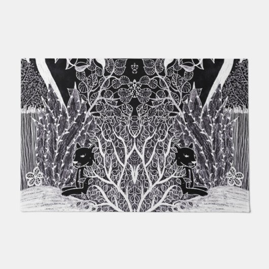 Zwarte panther in het oerwoud - potloodtekening deurmat (Voorkant)