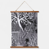 Zwarte panther in het oerwoud - potloodtekening hangend wandkleed (Voorkant)