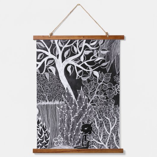 Zwarte panther in het oerwoud - potloodtekening hangend wandkleed (Voorkant)