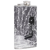 Zwarte panther in het oerwoud - potloodtekening heupfles (Rechts)