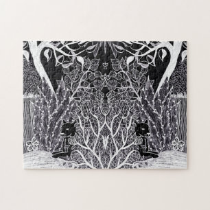 Zwarte panther in het oerwoud - potloodtekening legpuzzel