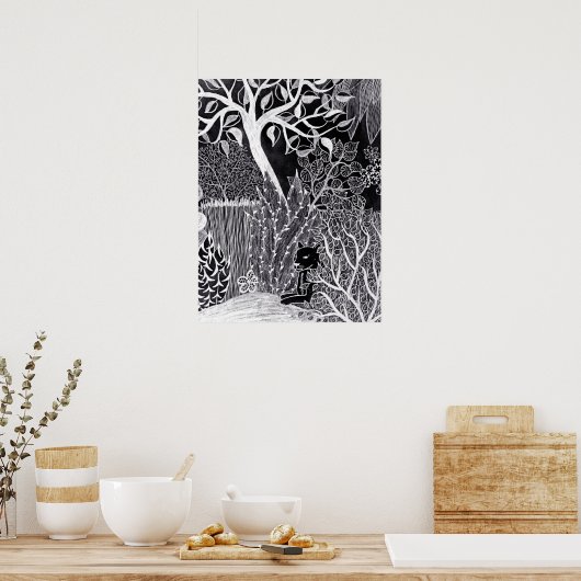 Zwarte panther in het oerwoud - potloodtekening poster (Keuken)