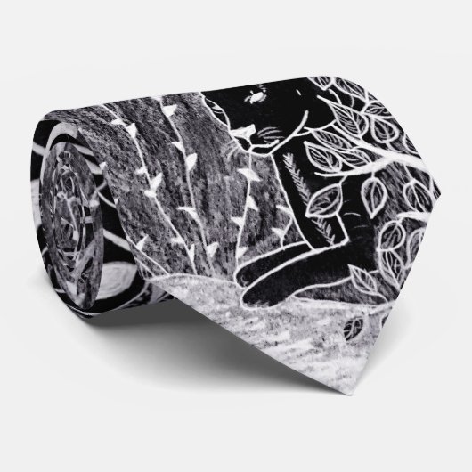 Zwarte panther in het oerwoud - potloodtekening stropdas (Opgerold)