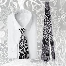 Zwarte panther in het oerwoud - potloodtekening stropdas