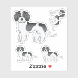 Zwarte Parti-kleur Mini Goldendoodle Cartoon Hond Sticker