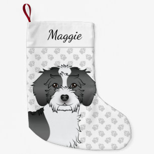 Zwarte Parti-kleur Mini Goldendoodle Kop & Naam Kleine Kerstsok