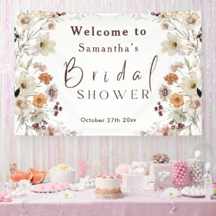 Zwarte Pastel Boho Wilde Bloem Moderne Bruidsdouch Spandoek
