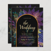 Zwarte Pauw Edelsteen Kleuren Bloemige Bruiloft (Voorkant / Achterkant)