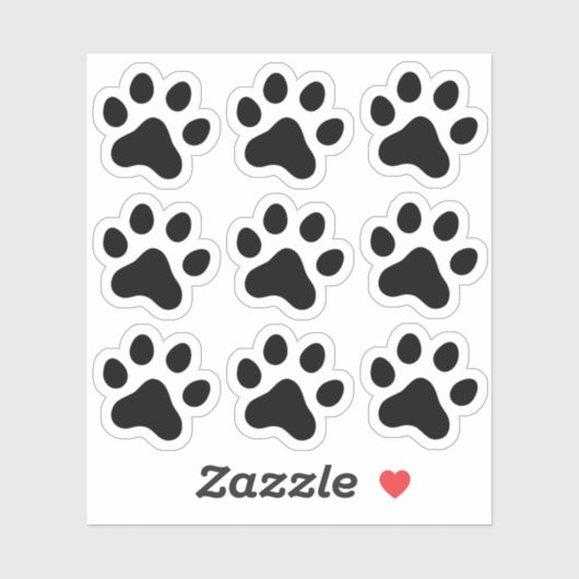 Zwarte paw print stickers, set van negen sticker (Vel)