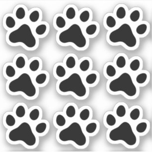 Zwarte paw print stickers, set van negen sticker