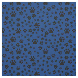 Zwarte Paw Prints op Royal Blue Fabric Stof