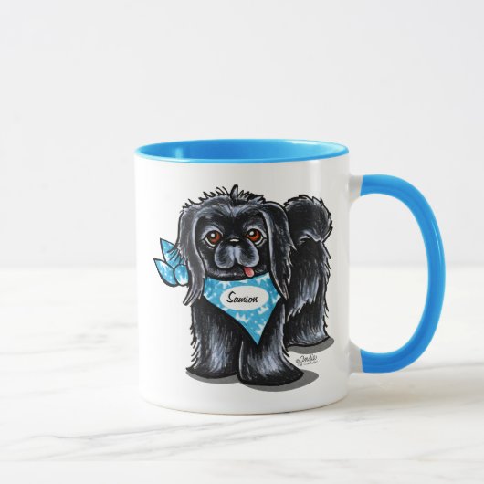 Zwarte Pekingese Pet-naam Aangepast blauw Mok (Rechts)