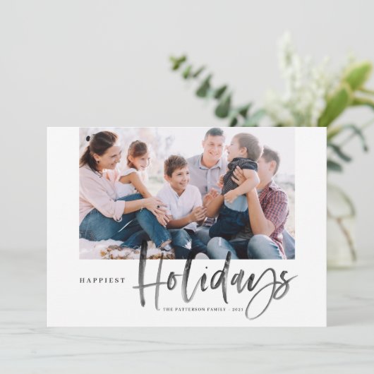 Zwarte penseelkalligrafie het gelukkigste Vakantie Feestdagenkaart (Staand voorkant)