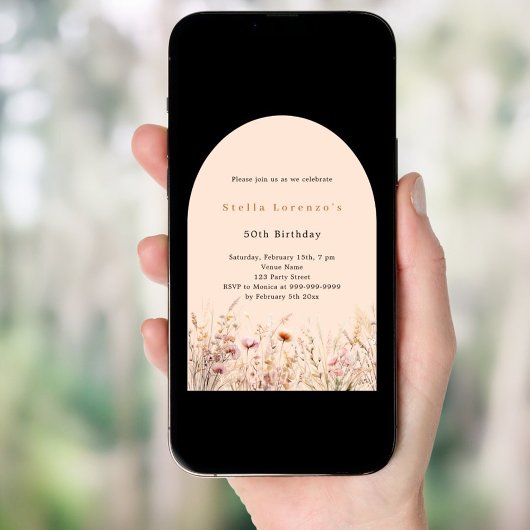 Zwarte perzik roze wilde bloem bloemen verjaardag kaart