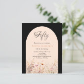 Zwarte perzik wilde bloem 50e verjaardag uitnodigi (Staand voorkant)