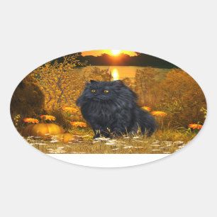 Zwarte Perzische kat Halloween Ovale Sticker