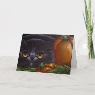 ZWARTE PERZISCHE KAT HALLOWEEN POMPOENEN KAART