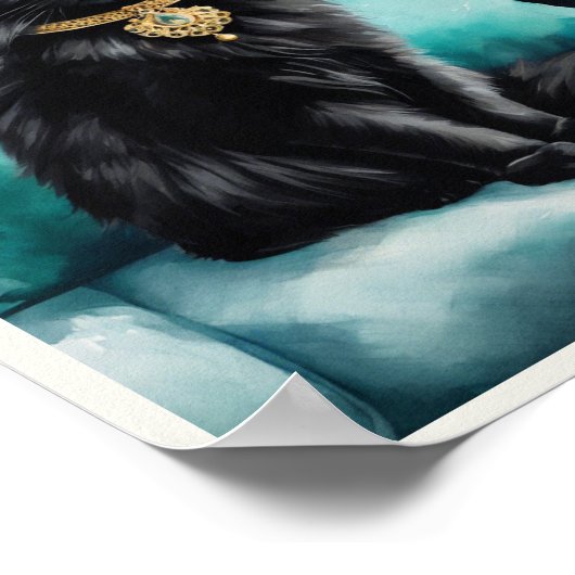 Zwarte Perzische Kat Waterverf Uwe Hoogheid Poster (Hoek)