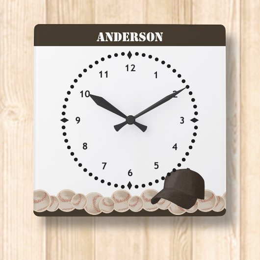 Zwarte Pet van de Baseball Wall Clock Vierkante Klok
