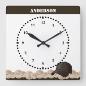 Zwarte Pet van de Baseball Wall Clock Vierkante Klok (Voorkant)