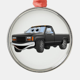 Zwarte pick-up truck Cartoon Metalen Ornament
