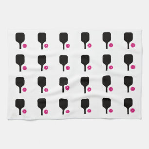 Zwarte pickleball & roze ballen handdoek