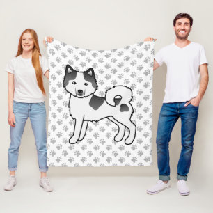 Zwarte Piebald Alaskan Malamute Cartoon Hond & Poo Fleece Deken