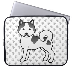 Zwarte Piebald Alaskan Malamute Schattige Cartoon  Laptop Sleeve