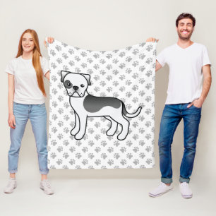 Zwarte Piebald Amerikaanse Bulldog Schattige Carto Fleece Deken