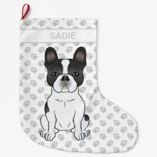 Zwarte Piebald Franse Bulldog / Franse Bulldog en Grote Kerstsok