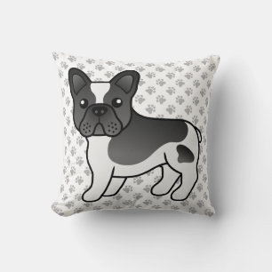 Zwarte Piebald Franse Bulldog Schattige Cartoon Ho Kussen