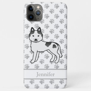 Zwarte Piebald Siberische Husky Cartoonhond & Naam iPhone 11 Pro Max Hoesje