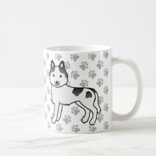 Zwarte Piebald Siberische Husky Cartoonhond & Poot Koffiemok