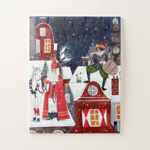 Zwarte Piet en Sinterklaas op de daken van Amsterd Legpuzzel