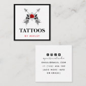 Zwarte pijlen en rode roze Tattoo artistieke femin Vierkante Visitekaartje (Voorkant / Achterkant)