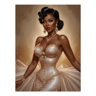 Zwarte Pin-Up in Gouden Jurk Perfect Poster