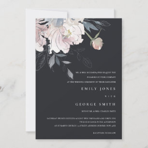 ZWARTE PINK BLUSH WATERVERF FLORAL WEDDING INVITE BEDANKKAART