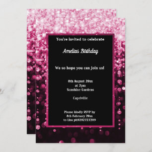 ZWARTE PINK DIAMOND WATERFALL BIRTHDAPPARTIJ KAART