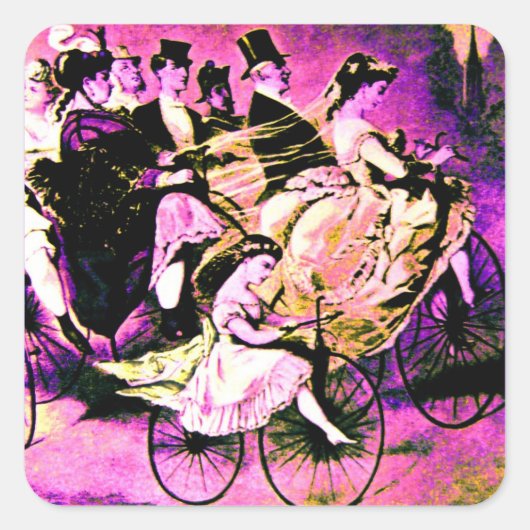 ZWARTE PINK PAARSE BICYCLE WEDDING ARTIJ VIERKANTE STICKER (Voorkant)
