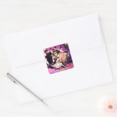ZWARTE PINK PAARSE BICYCLE WEDDING ARTIJ VIERKANTE STICKER (Envelop)
