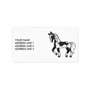 Zwarte Pinto Cartoon Dravend Paard & Aangepaste Te Etiket