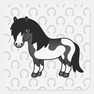 Zwarte Pinto Cartoon Shetland Pony Vierkante Sticker