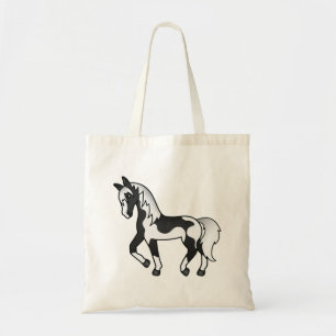 Zwarte Pinto Dravend Paard Cartoon Illustratie Tote Bag