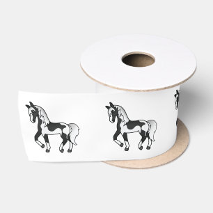 Zwarte Pinto Geïllustreerde Cartoon Dravende Paard Lint