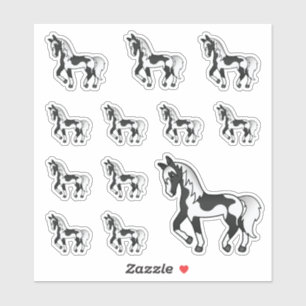 Zwarte Pinto Schattige Cartoon Dravende Paarden Sticker